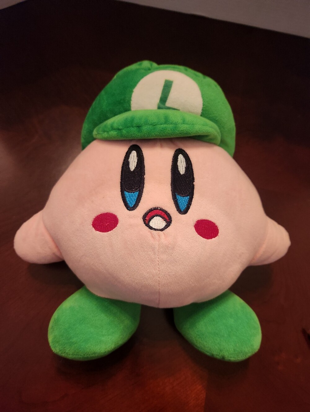 Green Kirby Plush Toy with Luigi Hat - Official Character Stuffed Toy - 12"